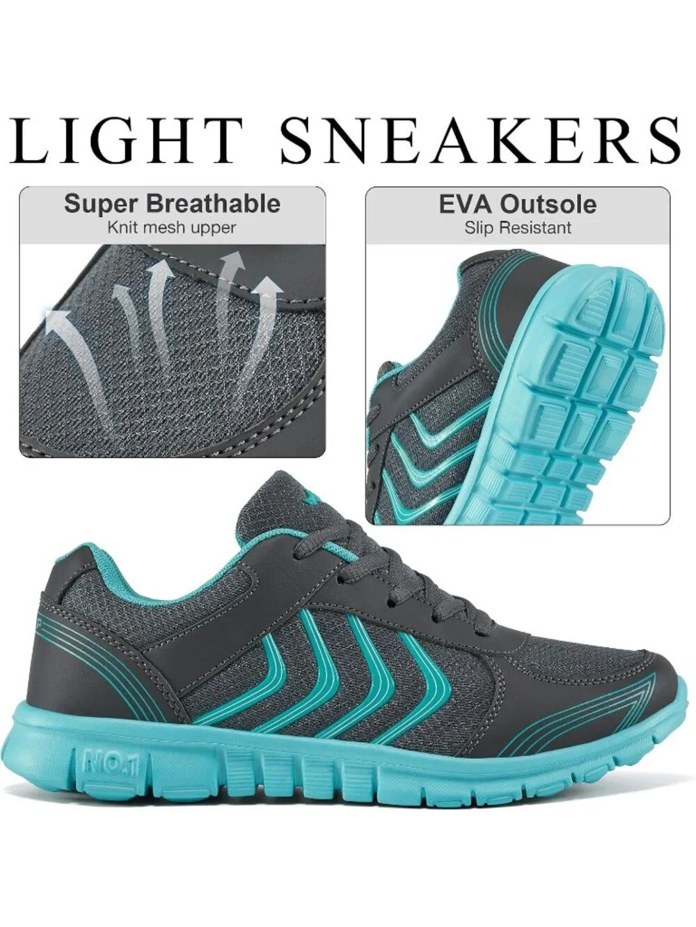 Women's Dark Grey Lightweight Non Slip Mesh Breathable Casual Walking Sneakers